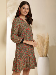 Khaki animal print a-line dress