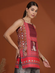 Khaki Digital Printed Shoulder Strap Kurti