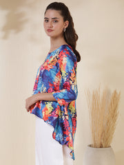 Floral Print Satin High-Low Top