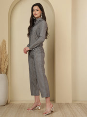 Women Grey Handloom Cotton Striped Shirt & Trouser Co-Ord Set
